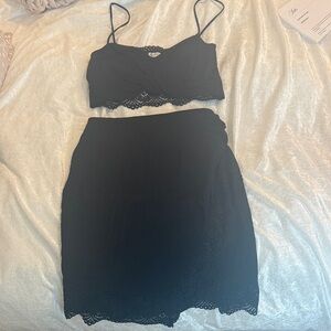 Free People Black Lace Skirt Set